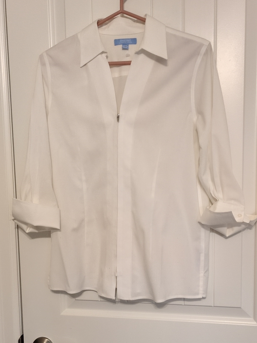 Denver Hayes White Zip-Front Collared Blouse